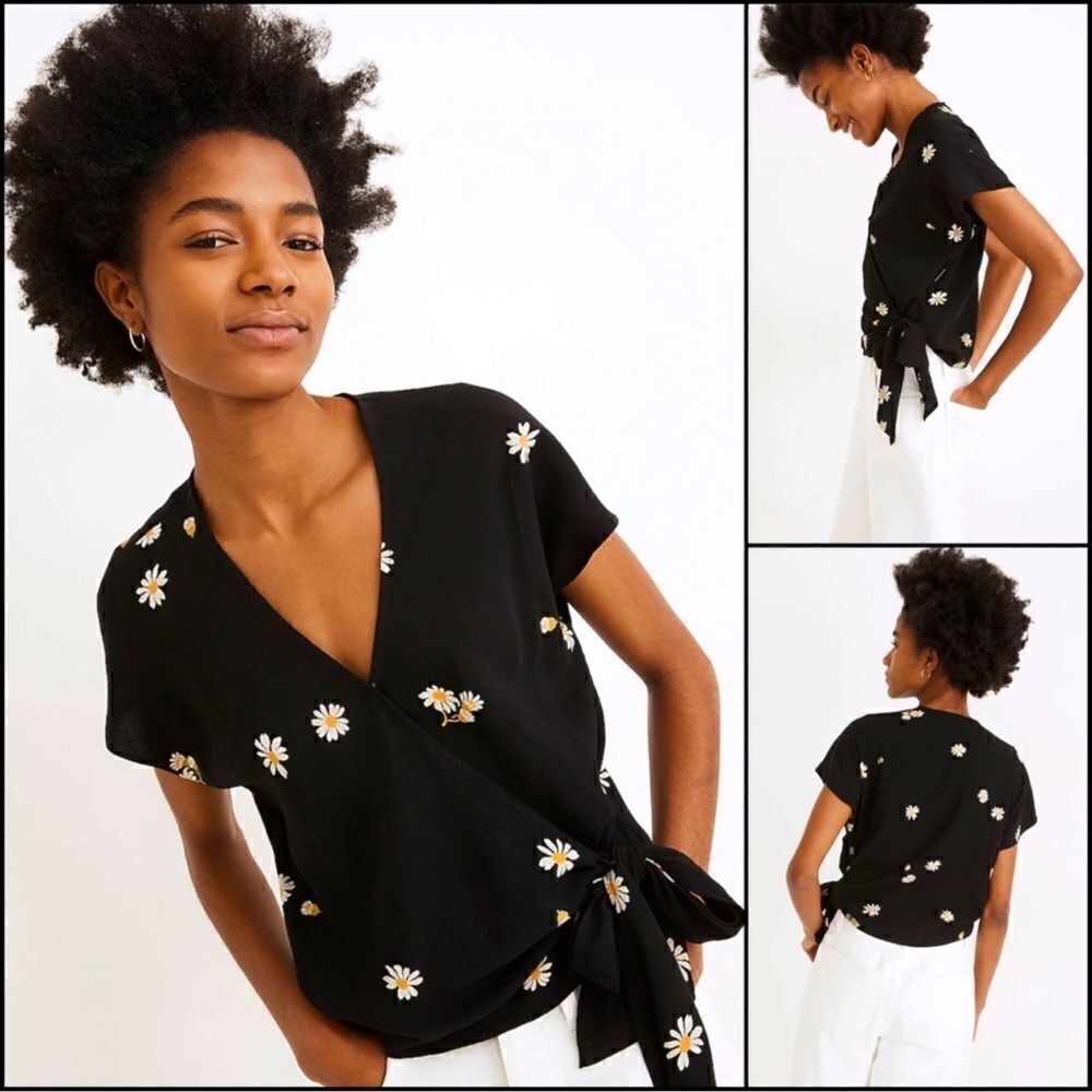 Madewell Floral Daisy Surplice Wrap tie Crop Blouse. Size XS. New With Tags.